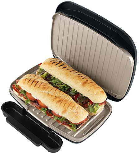 Salter Marino Health Grill - Smokeless Electric Griddle, Indoor Panini Press, Removable Drip Tray, Non-Stick Plates, Healthy Cooking With Little To No Oil, Automatic Temperature Control, Blue Grey