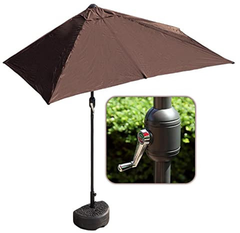 Petit Demi Parasol avec Manivelle pour Balcon Terrasse Mural, Semi - Parasol de Jardin avec Pied, Rectangulaire 200cm/250cm(Brown+Base,200x100cm)