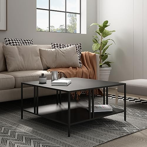 [en.casa] Tavolino da Salotto Tavolino Basso in Metallo Forma Quadrata Tavolino da Caffè Moderno Decorativo con Ripiano 40 x 80 x 80 cm - Nero