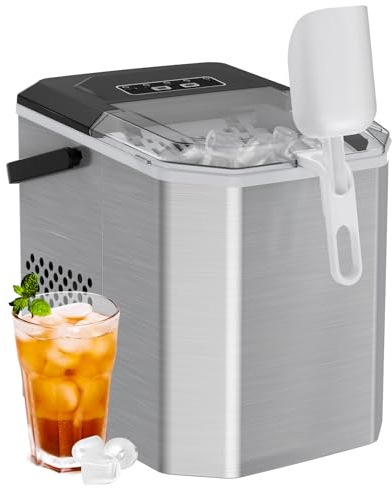 Silonn Ice Maker Countertop, Portable Ice Machine with Carry Handle, Self-Cleaning Ice Cube Makers with Basket and Scoop, 9 Cubes in 6 Mins, 12 KG per Day, Ideal for Home, Kitchen, Camping, RV