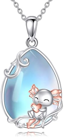 YAFEINI Mondstein Halskette 925 Sterling Silber Fuchs/Axolotl/Katze/Hund Anhänger Kette Tierschmuck Geschenke für Damen Mädchen