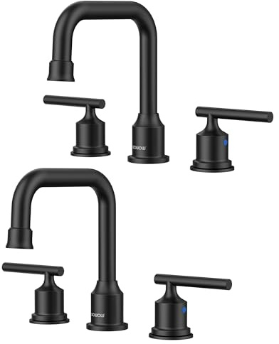 3 Hole Bathroom Faucet Black: WOWOW 8 Inch Bathroom Sink Faucet Widespread, Two Handle Vanity Taps with Pop-up Drain and Supply Lines, 360 Swivel Lavatory Tap High Arc Modern (2 Sets)