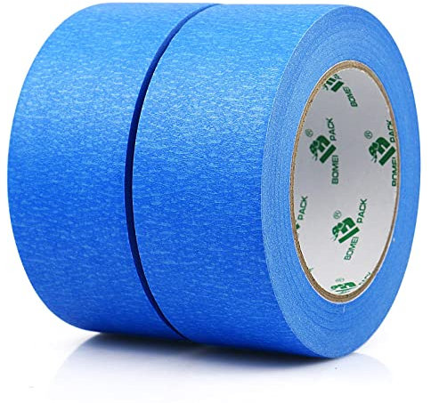 BOMEI PACK 2 Rollos Cinta de Carrocero 50m x 48mm Azul - Cinta de Pintor - Cinta para Pintar Removible sin Residuos