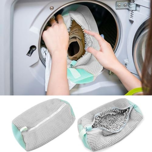Uixxducc 2pcs Wäschesack Schuhe Chenille Schuhwaschbeutel Multi Schutz Wäschebeutel Anti-Verformung Schuh-Waschbeutel Erhöhte Reibung im Inneren 39x19cm (Grau)