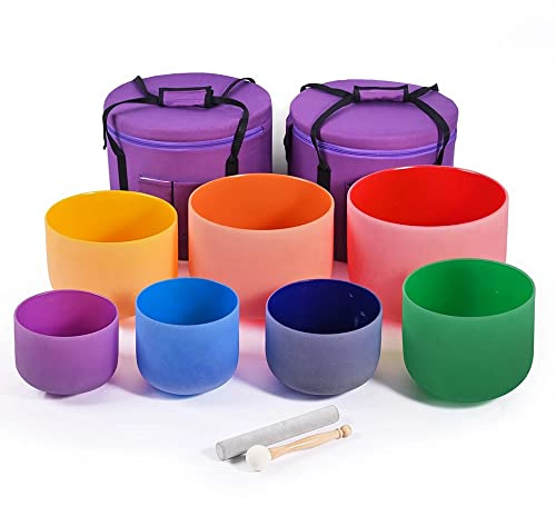 Juego De Cuencos Tibetanos De Cristal De 6-12 Pulgadas, Con Estuche De Transporte Resistente, Golpeador De Gamuza, Mazo, For Meditación, Sanación Con Sonido, Chakras