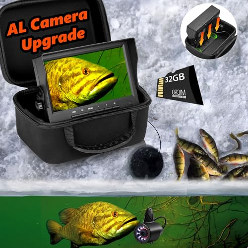 FishPro [Aggiornamento 2024] Fotocamera subacquea per pesca subacquea - w/DVR 32 GB, 1200TVL, 7 '' fotocamera per pesca sul ghiaccio subacquea con staffa, 12 pz IR + 12 LED 4.500 mAh, cavo da 15,2 m,