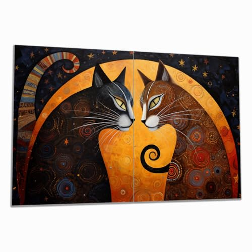 Wallario Herdabdeckplatte/Spritzschutz aus Glas, 2-teilig, 80x52cm mit 8 mm hohen Füßen, für Ceran- und Induktionsherde, Katzen im Mondlicht