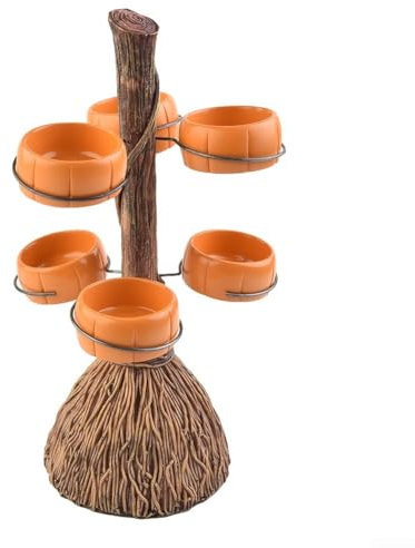 YUANGANG Support pour bol à goûter en citrouille d'Halloween - Support pour assiettes à goûter en citrouille - Présentoir d'Halloween - Plateau de service pour balai et citrouille