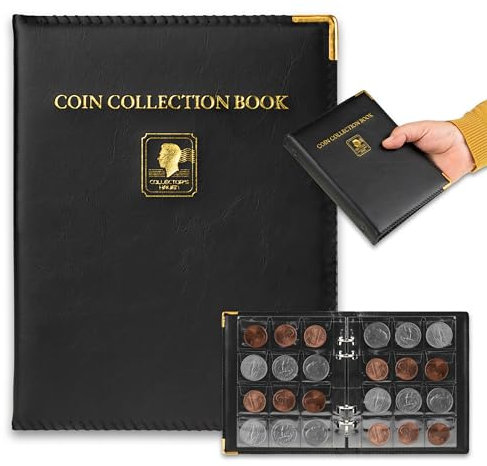 Album Raccoglitore Monete da Collezione - 120 Tasche Aderenti 45x40mm - Porta Monete da Collezione