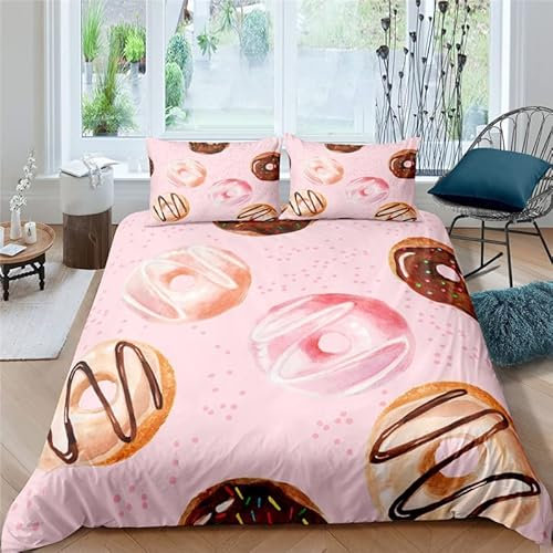 CHCHNXY Copripiumino Matrimoniale 260x240cm Ciambella Rosa Stampa 3D Morbido in Microfibra Biancheria da Letto,3 Pezzi Copripiumini Con Cerniera(1 Copripiumoni e 2 Federe 50x80cm)