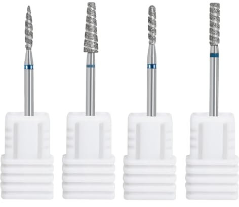 EIH1 4 Pezzi Punte Fresa Unghie Punta Fresa Cuticole Diamante con Scanalature Spiralate 3/32 Pollici Punta Fresa Unghie per La Preparazione delle Unghie Rimuovere Cuticole e Pelle Morta Fine