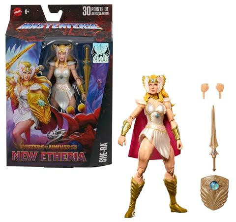 Masters of The Universe Masterverse New Etheria She-Ra-Actionfigur, ca. 18 cm großes Motu-Spielzeug, 30 Bewegungspunkte, austauschbare Hände, weicher Stoffumhang, Schild, Schwert, JBP83