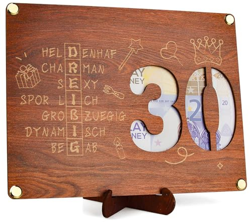 TCRZHHRX Witzige 30. Geburtstag, Geldgeschenke Holz mit Geburtstagskarte, Lustiges Geldgeschenk, Kreative Geldgeschenke zum 30 Geburtstag Mann & Frau (30)