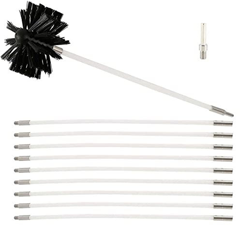 HANFEN Kit De Ramonage, Brosse Nettoyage Cheminée Kit De Ramonage Classique Conduits Gainés Ensemble De Brosse Outil Nettoyage avec 9 Tiges Flexibles Et 1 TêTes De Brosse(9 Rods,610mm)