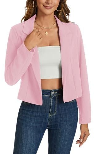 MINTLIMIT Womens Cropped Blazer Casual Long Sleeve Open Front Short Blazers Lightweight Work Office Jackets, Pink