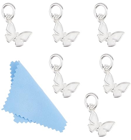DICOSMETIC 6 Stück 925 Sterling Silber Schmetterling Charms Kleine Schmetterling Halsketten Charms Schmetterling Anhänger Charms Niedliche Schmuck Charms Für Die Schmuckherstellung Bohrung: 4mm
