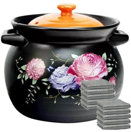 KUOYTT Zuppiera in Ceramica, pentola in Ceramica con coperchi e Manici, pentola di Terracotta, pentola Cinese per stufato, pentole da Cucina con Coperchio, pentola per zuppa, pentola di t