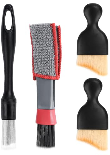 Lot de 4 brosses de nettoyage de voiture - Brosses de détail de qualité supérieure - Brosse à poussière douce pour l'intérieur et l'extérieur - Poignée ergonomique - Idéal pour les fentes d'aération,