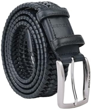 Police Cintura Intrecciata Elastica In Vera Pelle da Uomo, Confortevole, Alta 3,5 cm, Con Scatola