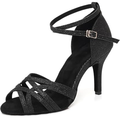 GYUBL Scarpe da Ballo Donna Latin Americano Tacco 8,5 cm da Sala Salsa Tango Punta Aperta Professionale Prestazioni Nero Danza Scarpe, 38 EU