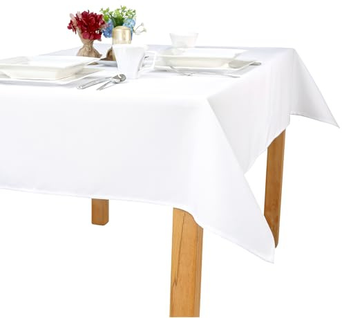 invitta Tischdecke Weiß 120x260 cm Glatt Dickes Material 100% Polyester 230 g/m² Schmutzabweisend Lotuseffekt Klassisch Gesäumt – O1 Simon 1000