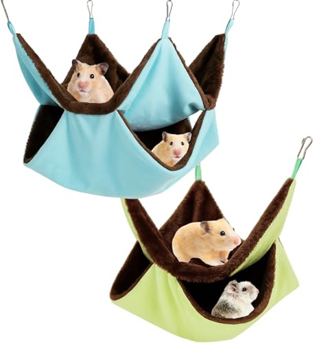 JazRvr 2 Stück Meerschweinchen Hängematte, Ratten Zubehör, Frettchen Zubehör, Warme Käfig Haustier Hängematte für Hamster, Kleintiere, Blau und Grün