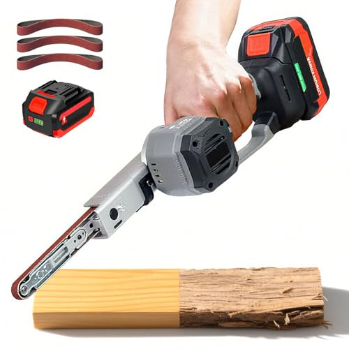 Cordless Belt Sander 21 x 0.4 for Tight Spots & Detail Work | 5-Speed 600-1700RPM | Safety Lock Design | Quick-Change with 3 Belts (80/120/180) | DIY & Professional Use 1Battery