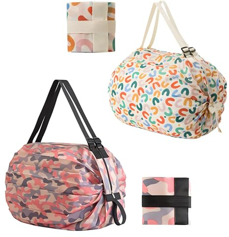 Sumneo 2er Pack Faltbare Tragetasche mit Reißverschluss | Große, wiederverwendbare Einkaufstasche & Badetasche für Damen | Ideal für Reisen, Camping, Strand & Sport