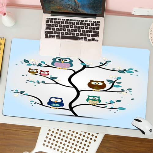 MESHIZIY Gaming Mouse Pad, ratón de Pad 90 x 40 cm,Búhos, FAA de búhos posados en un árbol Amor Gracia Animales nocturnos de Ojos nocturnos i,sin Distancia y Mouse Impermeable, para computadora