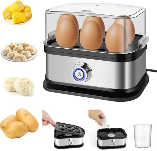 Quick Boiling Electric Egg Boiler with Measuring Cup, Removable Tray, 350W Egg Cooker, Poacher Poached Boiled, 6 Capacity Stainless Steel Eggs Steamer, Easy to Clean & Operate, Eggs Maker Machine