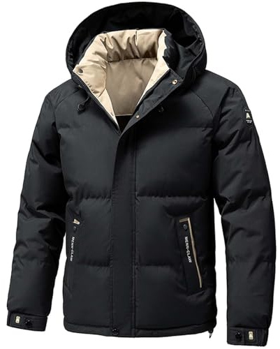 Daunenjacke Herren mit Kapuze Steppjacke Puffer Jacke Warme Winterjacke Outdoor Jacke Warm Skijacke mit Reissverschluss Dicke Pufferjacke Kapuzenjacke Freizeitjacke Einfarbig Herrenjacke M-5XL
