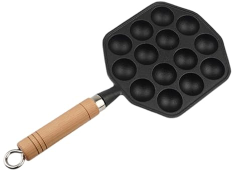 HOMSFOU Sartén de Hierro Fundido Gruesa de 14 Agujeros, Mini Sartén Multifunción para Albóndigas y Caracoles, Molde sin Revestimiento, Adecuado para Cocina Doméstica y Horno