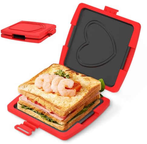 harupink Sandwichmaker Mikrowelle, Breakfast Sandwich Maker Presse | 3 Minuten-Grillpfanne, PTFE Antihaftbeschichtung und Wireless, Sandwich-Toaster für Sandwiches Schlafsaal Mikrowellenherd