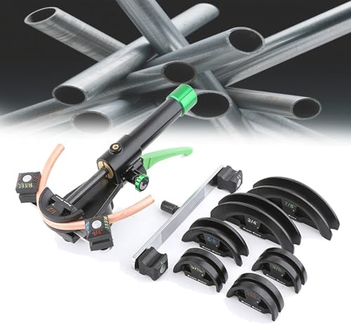 Kit piegatubi idraulico manuale, piegatubi a cricchetto per HVAC, piegatura a 90° con 7 matrici per tubi in ottone, alluminio e acciaio sottile