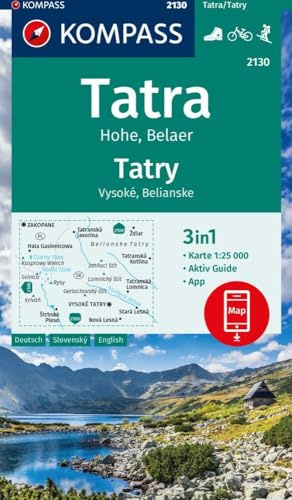 KOMPASS Wanderkarte 2130 Tatra Hohe, Belaer / Tatry, Vysoké, Belianske 1:25.000: 3in1 Wanderkarte mit Aktiv Guide inklusive Karte zur offline Verwendung in der KOMPASS-App. Fahrradfahren. Skitouren.