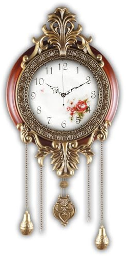 Aero Snail Large Size Retro Vintage Imperial Style Elegant Silent Wood Metal Wall Clock with Swinging Pendulum