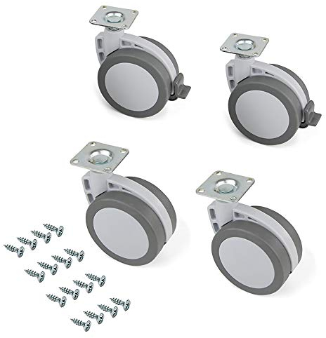 Emuca 2037921 Set di 4 Rotelle Pivotanti Grigie per Mobile con Piastra di Assemblaggio e Cuscinetto a Sfere, Diametro 80 mm