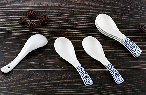 Syndecho Chinesische Suppenlöffel aus Porzellan, dunkelblau, asiatisches Muster, 6 Stück