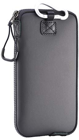 OneJoy Neopren Handytasche mit Karabiner, Stoßdämpfende Handyhülle mit großer Reißverschlussöffnung & Innentasche, passend für 6,1–6,9 Zoll Smartphones [ Farbe: Carbon ]