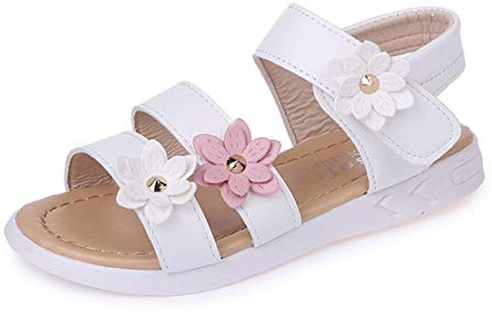 QZBAOSHU Sandali Bambina Sandalo Punta Aperta Bambina Pelle Scarpe Estate con Fiori Ragazze 27 EU(CN 28,Bianco)