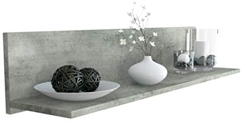 Vladon Wandregal Skadu, Made in Germany, Schweberegal mit praktischer Ablage, Beton dunkel Optik (97,5 x 18,5 x 18,5 cm)