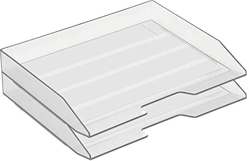Acrimet Stapelbare Briefablage im Querformat, Büro-Organizer für Papier und Dokumente im A4-Format, Robuster Kunststoff (Farbe Transparent) (2 Stück)
