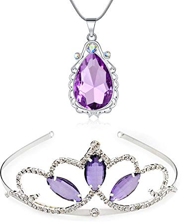 Kzslive - Juego de collar con colgante de tiara y amuleto mágico, diseño de princesa, para cumpleaños, Navidad
