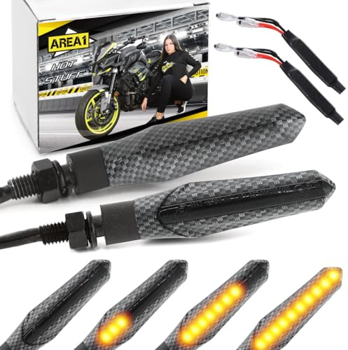 Area1 Motorrad LED Blinker e-geprüft Carbon-Look 2 Stück/M8 + Widerstände für z.B. Duke 690 SMC/R MT07 MT09 MT125 Z900 Z650 Z500 Z125 CMX CB Hornet SV650 GSXS R12 S1000 F750GS R1250GS