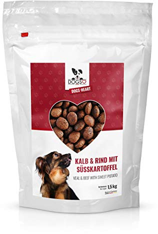 DOGS-HEART Kalb&Rind mit Süßkartoffel - Hundefutter trocken Getreidefrei mit hohem Fleischanteil, Glutenfrei (1,5 kg)