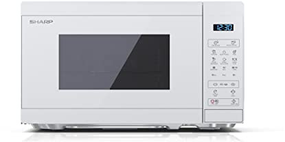 SHARP YC-MG02E-C 2-in-1 Mikrowelle, 1.000 W Grill und 800 W Mikrowelle, 20 Liter, 11 Leistungsstufen, 8 Automatikprogramme, LED-Garraumbeleuchtung, Freistehend,Crystal White