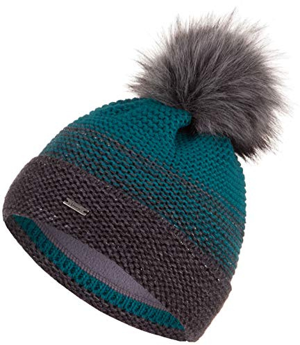 Faera Mütze Damen Wintermütze warm gefüttert mit Fleecefutter Kunstfell Bommelmütze Winter Herbst Bommel Strickmütze Beanie 60