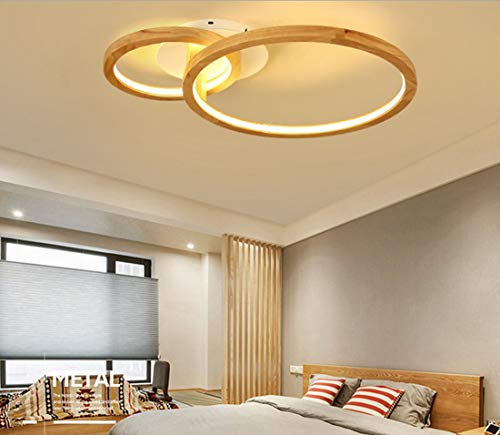 Etage LED-Deckenleuchte Holz, Deckenlampe Wohnzimmer mit Fernbedienung, Schlafzimmer Leuchte, 2-Flammig, Modern Designlampen, Ring Deko Acryl-Schirm, Holzlampe Dimmbar Inkl. Fernbedienung (Ø55*41cm)