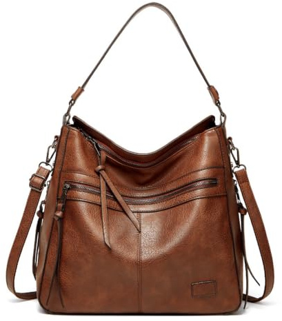 FANDARE Retro Handtaschen Damen Schultertasche Umhängetasche Wasserdicht PU Leder Frauen Quaste Tragetasche für 12.9 Zoll Laptoptasche Büro Schule Pendeln Reisen Arbeitstasche Braun