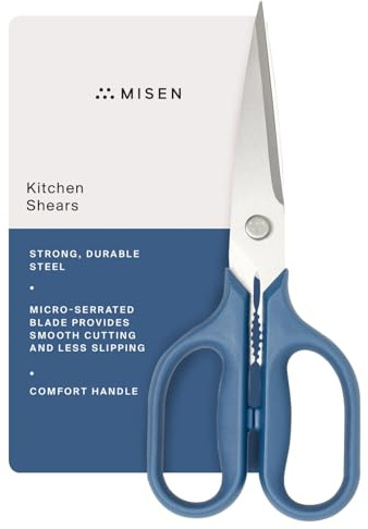 Misen Robuste Küchenschere, Edelstahl, vielseitige und leicht zu reinigende Schere für Fleisch, Kräuter und Gemüse, beidhändiger Komfortgriff, professionelle Qualität, Blau